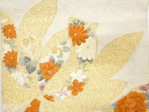 アンティーク　綴れ　菊に鶴・草花・古典柄織り出し名古屋帯